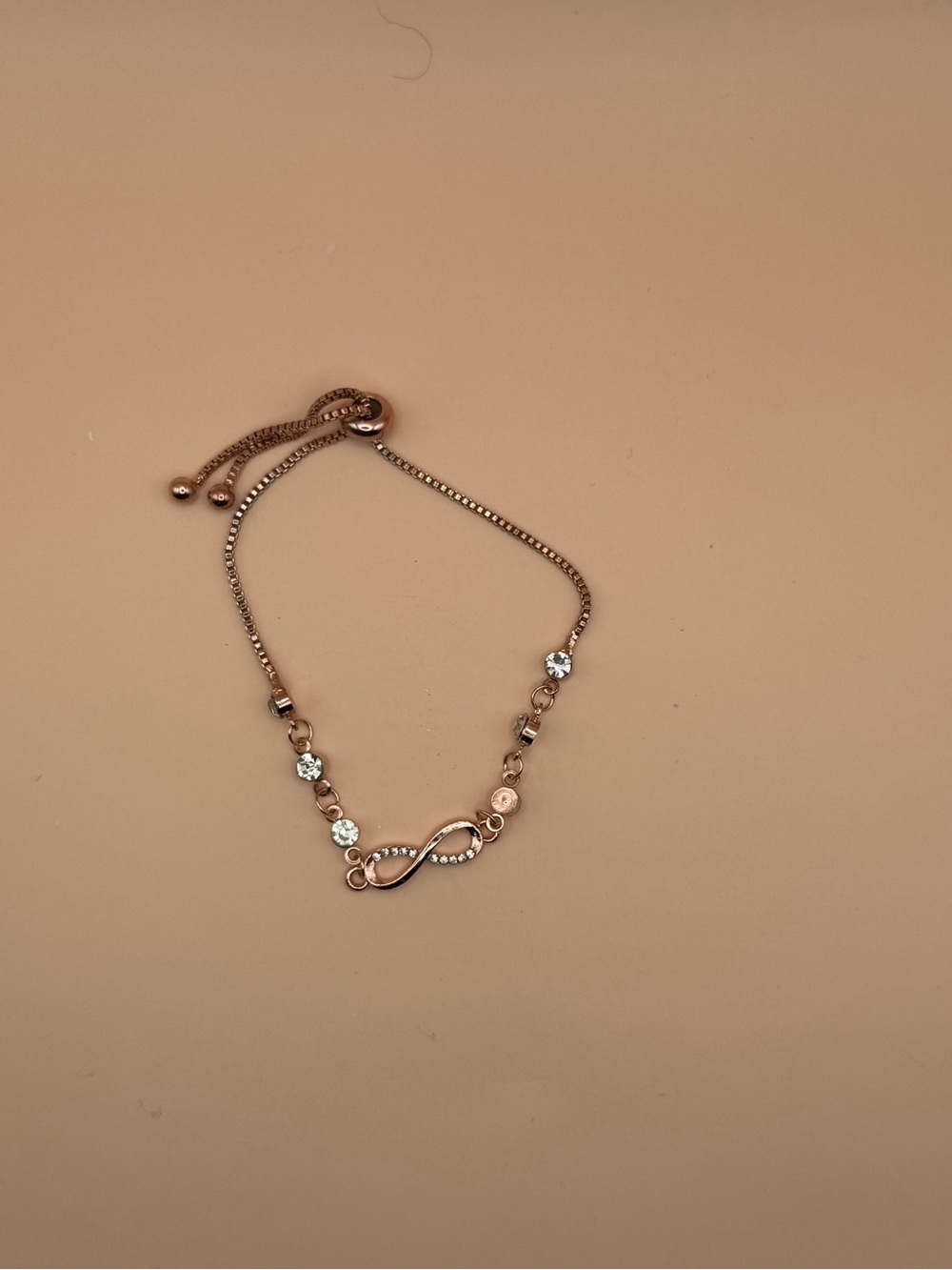 Rose Gold Infinity Slide Bracelet with Clear Stones